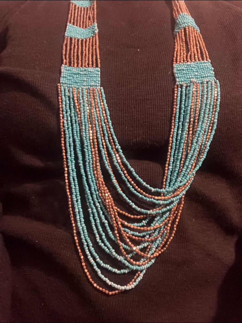 Handcrafted Turquoise & Copper Seed Bead Multi-Strand Necklace - Women Jewelry